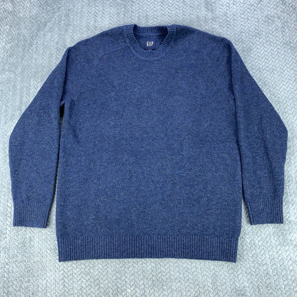 VTG Gap Sweater Men's Size Large Blue Wool Blend Crew Neck Classic Pullover Y2K